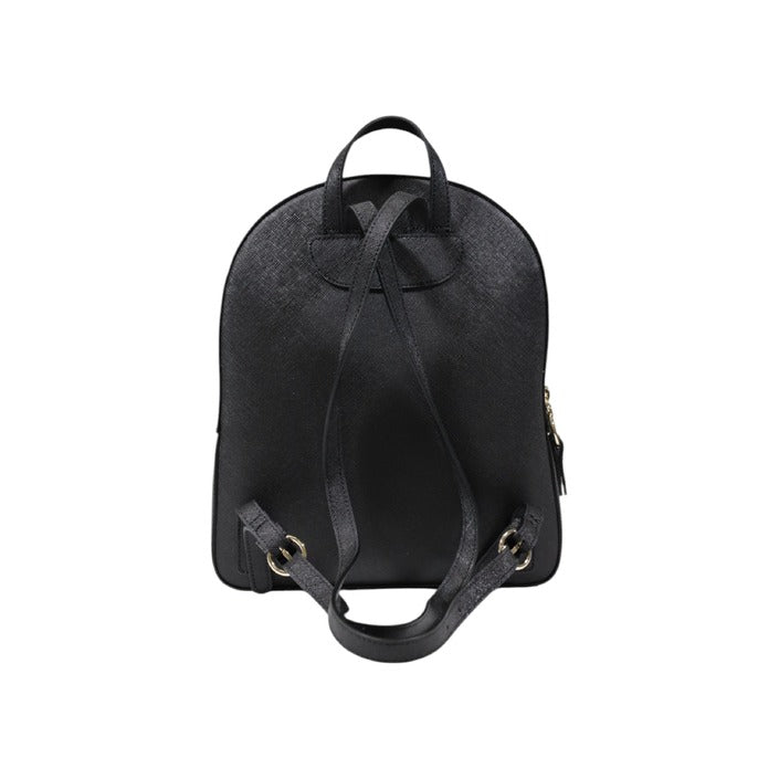 Back view of luxury italian backpack in black with distinctive Geo map pattern by Alviero Martini Prima Classe.