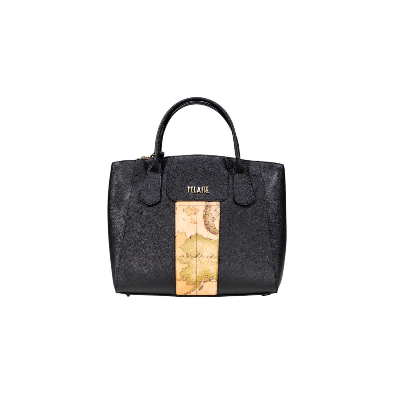 Alviero Martini Prima Classe Black Handbag with Geo Map Detail - street market Musa Italica