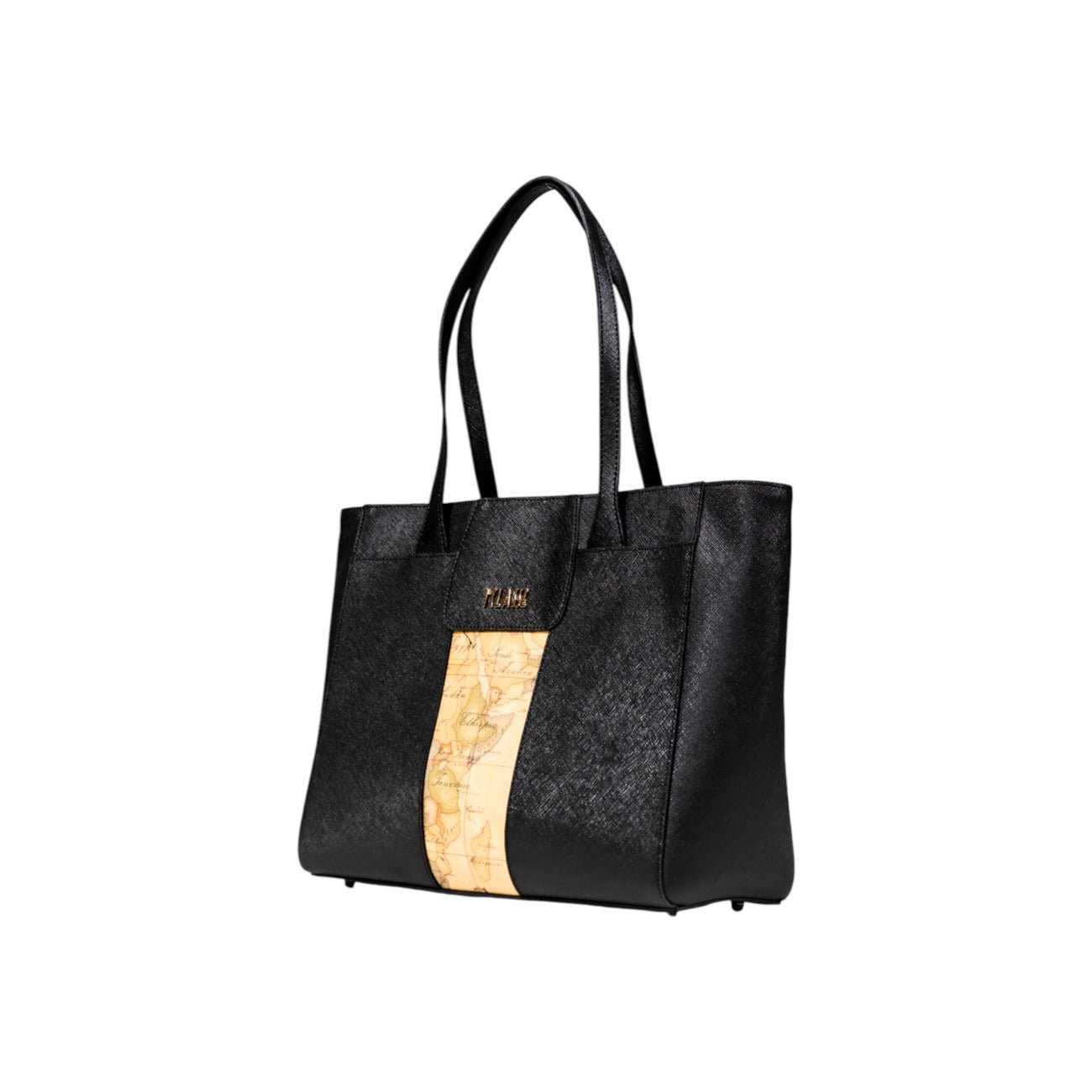 Alviero Martini Prima Classe Black Tote Bag with Geo Map Detail - street market Musa Italica