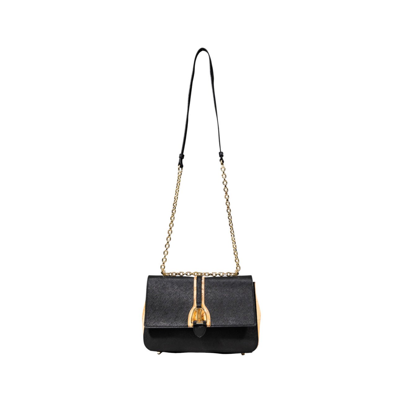 Alviero Martini Prima Classe Chain Detail Shoulder Bag – Black & Geo Print - street market Musa Italica