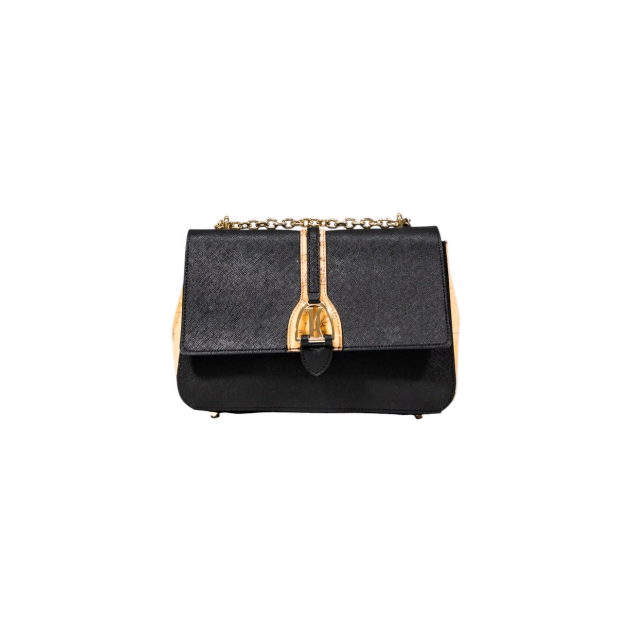 Alviero Martini Prima Classe Chain Detail Shoulder Bag – Black & Geo Print - street market Musa Italica