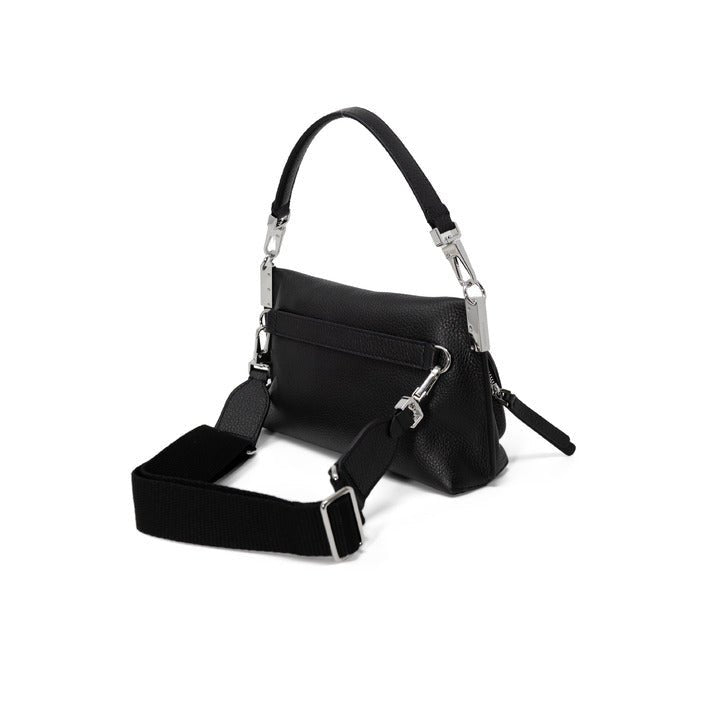 Coccinelle Solid Black Handbag – 100% Leather, Multi - Pocket Design - MADnITALY