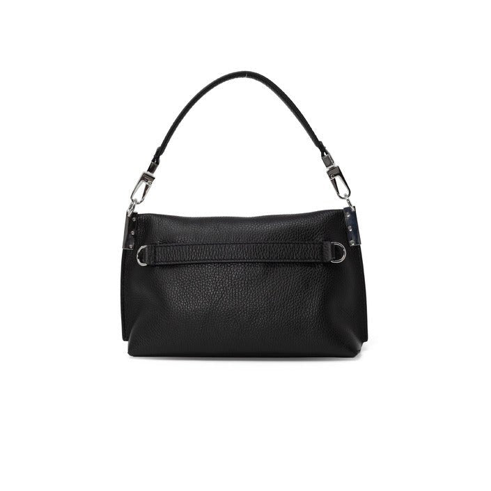 Coccinelle Solid Black Handbag – 100% Leather, Multi - Pocket Design - MADnITALY