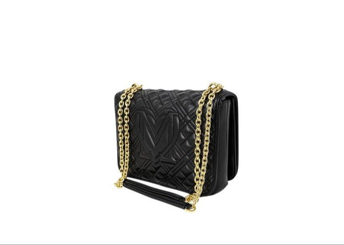 Women's shoulder bag by Love Moschino, black color, 100% polyurethane, shoulder bag with chain strap, with clip closure.