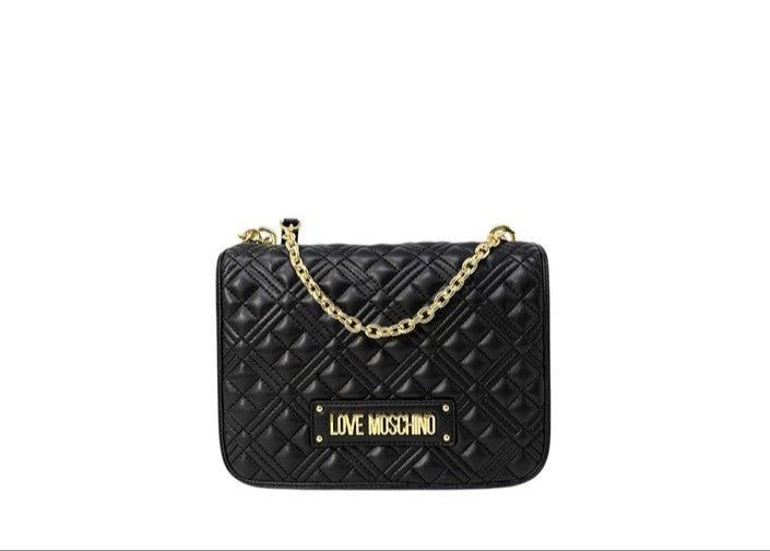 Women's shoulder bag by Love Moschino, black color, 100% polyurethane, shoulder bag with chain strap, with clip closure.