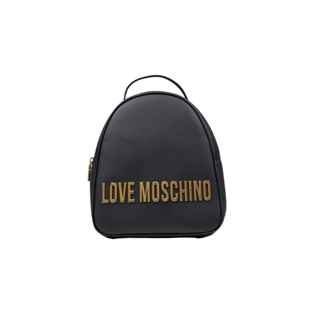 Modern and versatile Love Moschino backpack in black with a bold metallic logo. Choose between silver or gold detail.