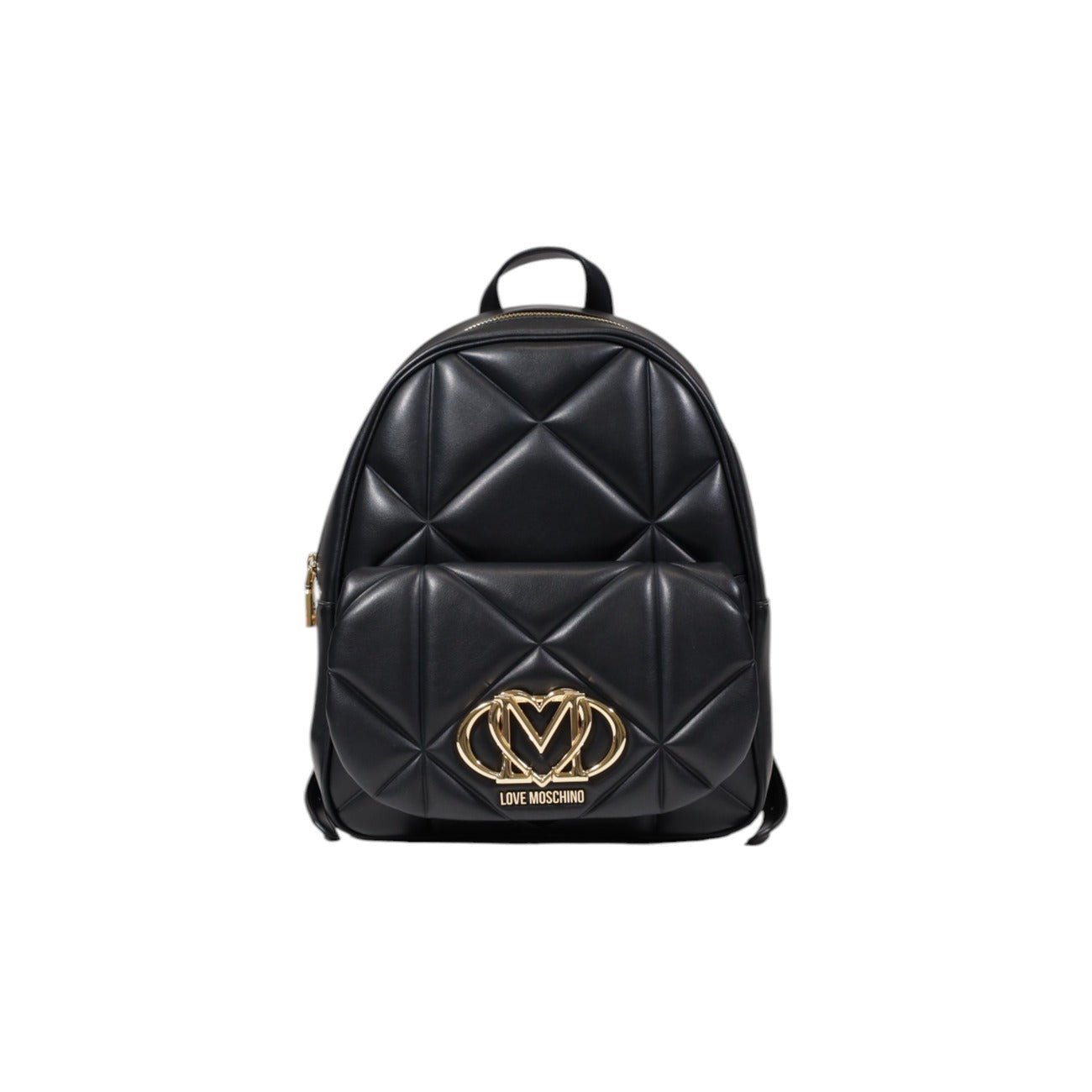 Love Moschino black quilted backpack with gold logo and front pocket