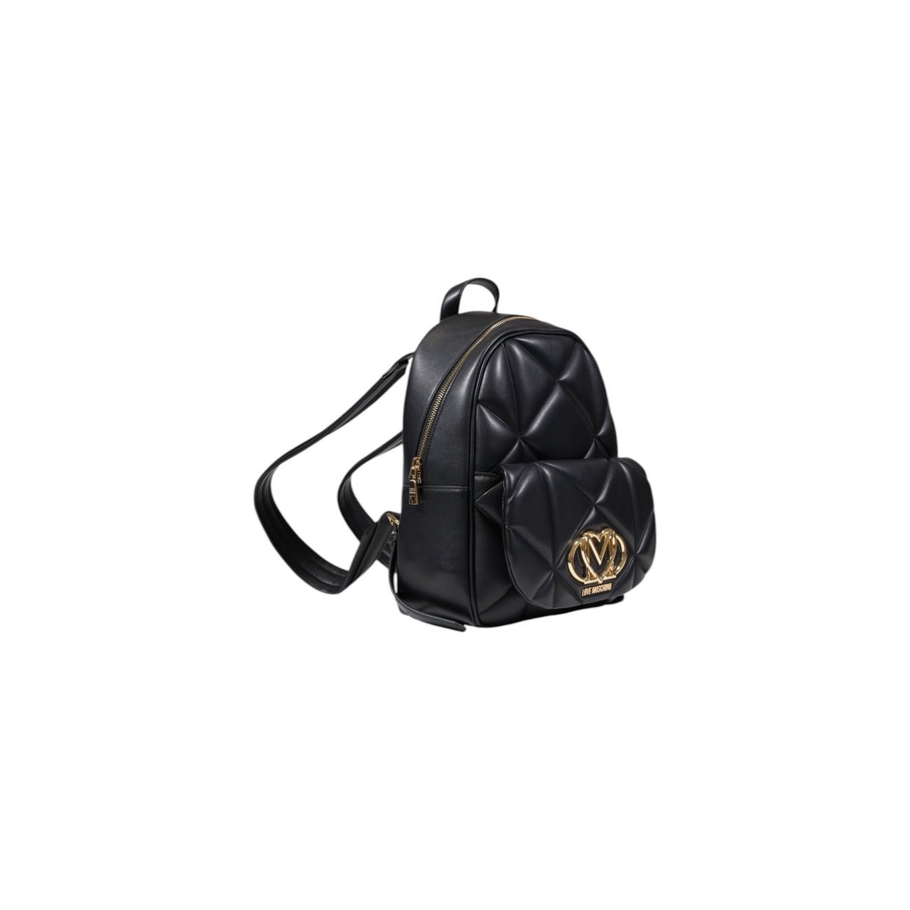 Love Moschino black quilted backpack with gold logo and front pocket
