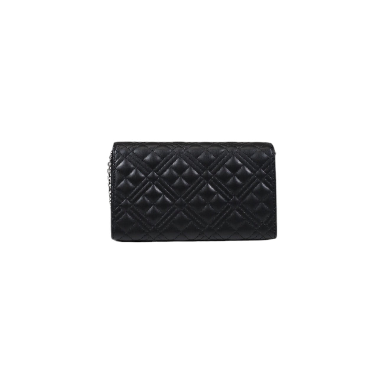 Love Moschino grey quilted bag with silver hardware and chain strap.