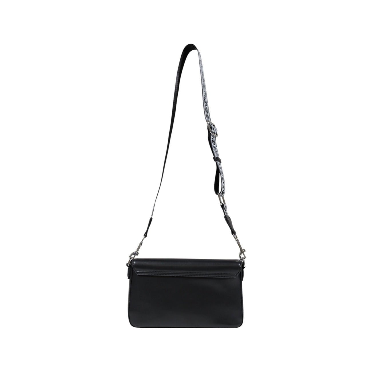 Back view of Love Moschino black shoulder bag with adjustable logo strap