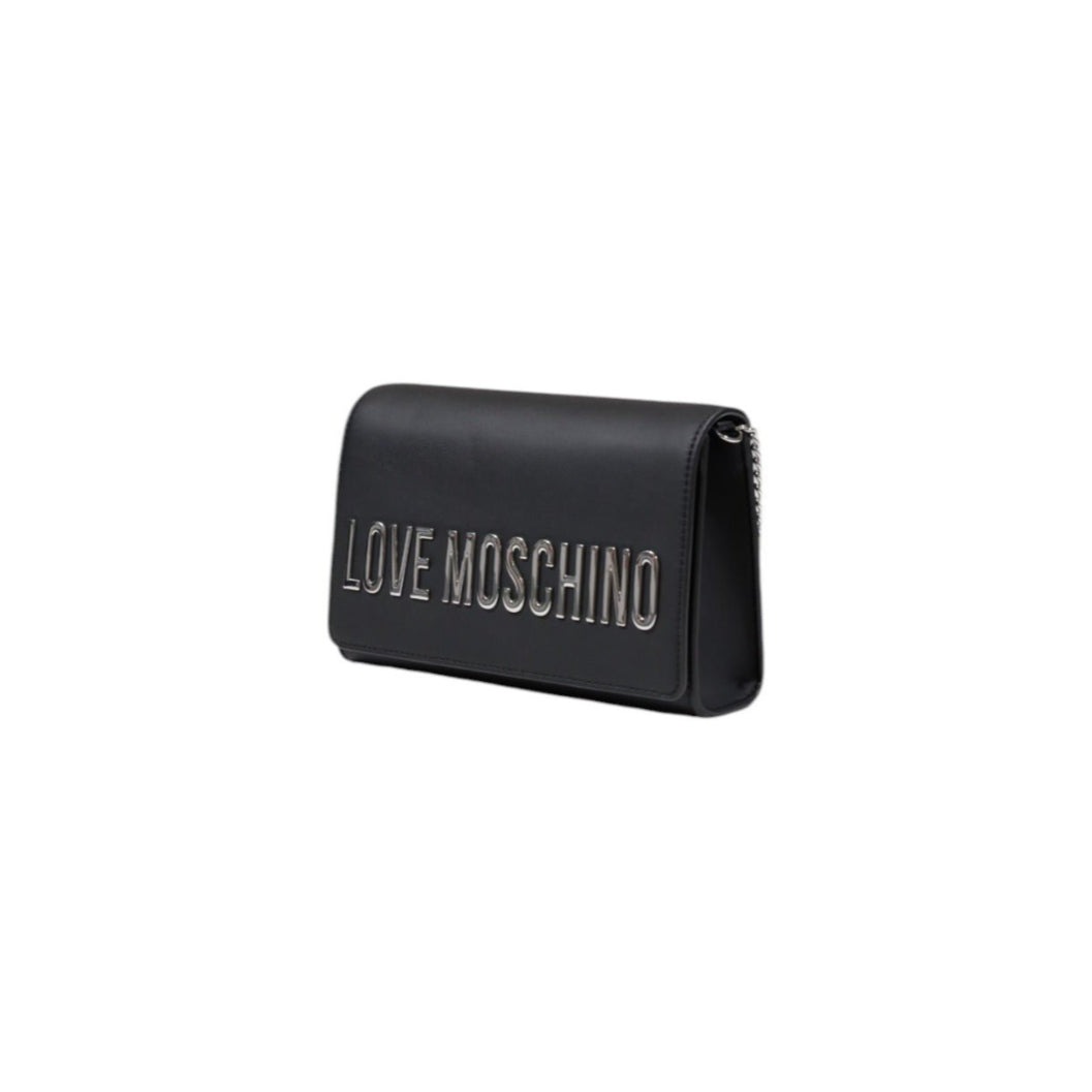Love Moschino women's bag in black printed design with zipper closure. Spring/Summer model, compact and stylish, made of 100% polyurethane.