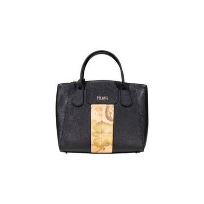 Alviero Martini Prima Classe Black Handbag with Geo Map Detail - street market Musa Italica