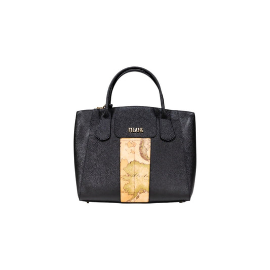 Alviero Martini Prima Classe Black Handbag with Geo Map Detail - street market Musa Italica