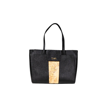 Alviero Martini Prima Classe Black Tote Bag with Geo Map Detail - street market Musa Italica