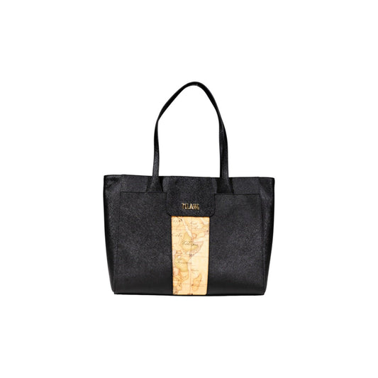 Alviero Martini Prima Classe Black Tote Bag with Geo Map Detail - street market Musa Italica