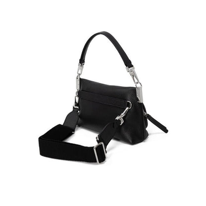 Coccinelle Solid Black Handbag – 100% Leather, Multi - Pocket Design - MADnITALY