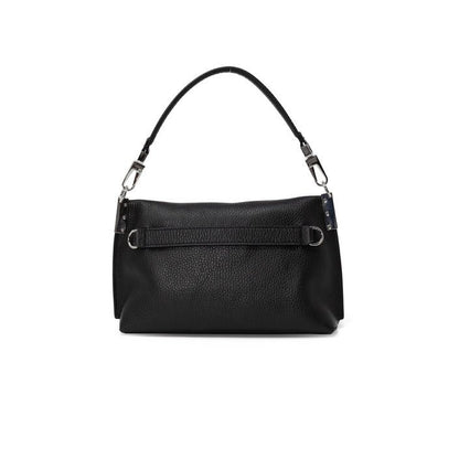 Coccinelle Solid Black Handbag – 100% Leather, Multi - Pocket Design - MADnITALY