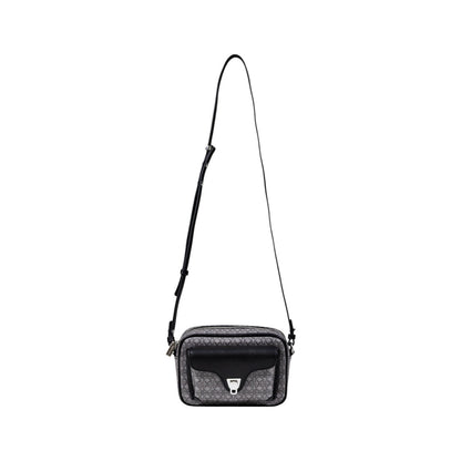 Coccinelle crossbody bag in grey leather with internal and external pockets, front view.