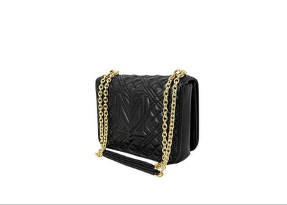 Women's shoulder bag by Love Moschino, black color, 100% polyurethane, shoulder bag with chain strap, with clip closure.