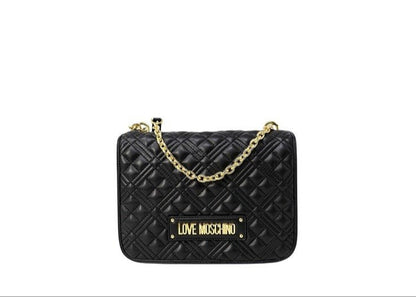 Women's shoulder bag by Love Moschino, black color, 100% polyurethane, shoulder bag with chain strap, with clip closure.