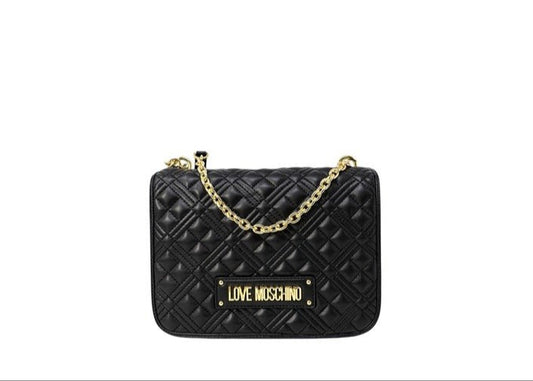 Women's shoulder bag by Love Moschino, black color, 100% polyurethane, shoulder bag with chain strap, with clip closure.