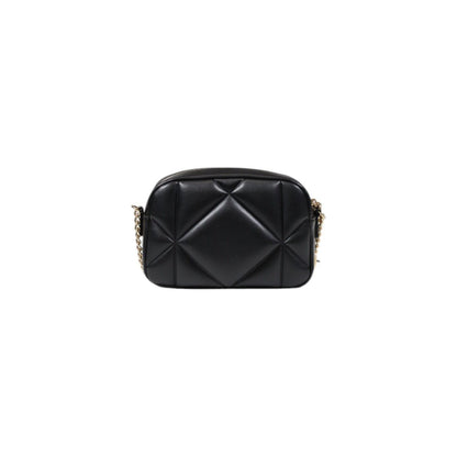 Love Moschino black quilted handbag with gold logo detail and zipper closure. 