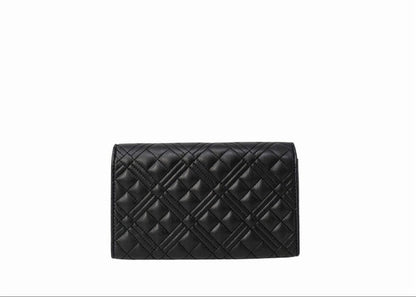 Back view of Love Moschino Mini Quilted Shoulder Bag, color black,gold logo and chain.