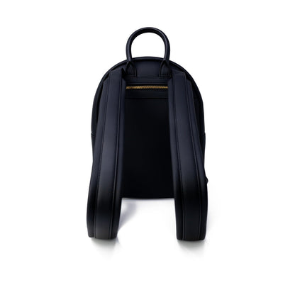 Love Moschino women's backpack in black eco-leather with gold logo, zipper closure, and modern design. 