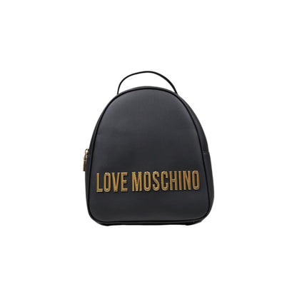 Modern and versatile Love Moschino backpack in black with a bold metallic logo. Choose between silver or gold detail. 
