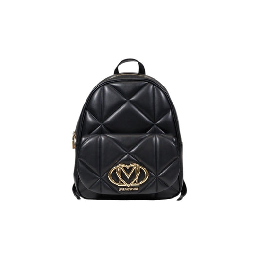 Love Moschino black quilted backpack with gold logo and front pocket