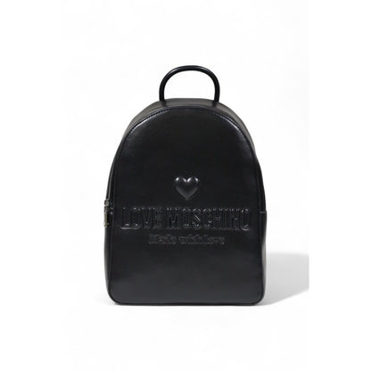 Minimalist Love Moschino backpack in black leather, front view.