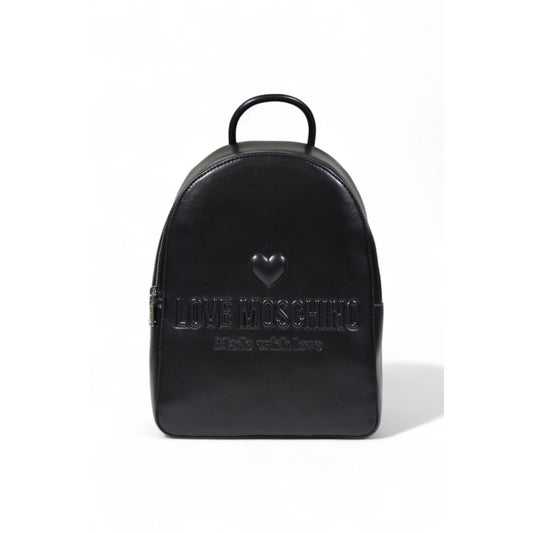 Minimalist Love Moschino backpack in black leather, front view.