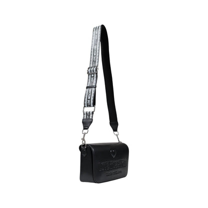 Love Moschino black shoulder bag with bold white logo strap, side view