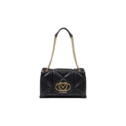 Elegant black quilted shoulder bag by Love Moschino with gold logo and chain strap. 