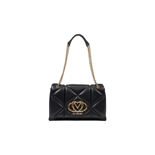 Elegant black quilted shoulder bag by Love Moschino with gold logo and chain strap. 
