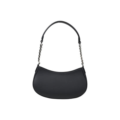 Back of Love Moschino grey handbag with silver-tone chain strap and bold front logo, Spring/Summer collection.