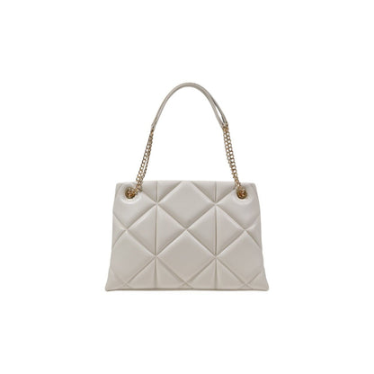 Chic quilted handbag by Love Moschino with gold logo and chain strap. Available in black or beige.