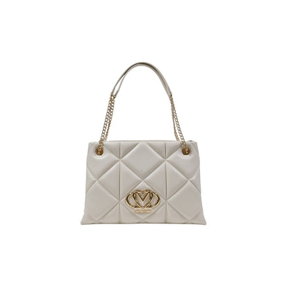 Chic quilted handbag by Love Moschino with gold logo and chain strap. Available in black or beige.