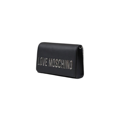 Love Moschino women's bag in black printed design with zipper closure. Spring/Summer model, compact and stylish, made of 100% polyurethane.