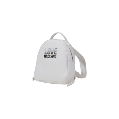 Side view of Love Moschino white backpack with adjustable straps and minimalist design