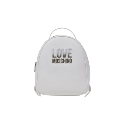 Love Moschino white backpack with silver logo and zip closure – Spring/Summer collection.