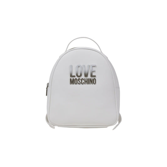 Love Moschino white backpack with silver logo and zip closure – Spring/Summer collection.